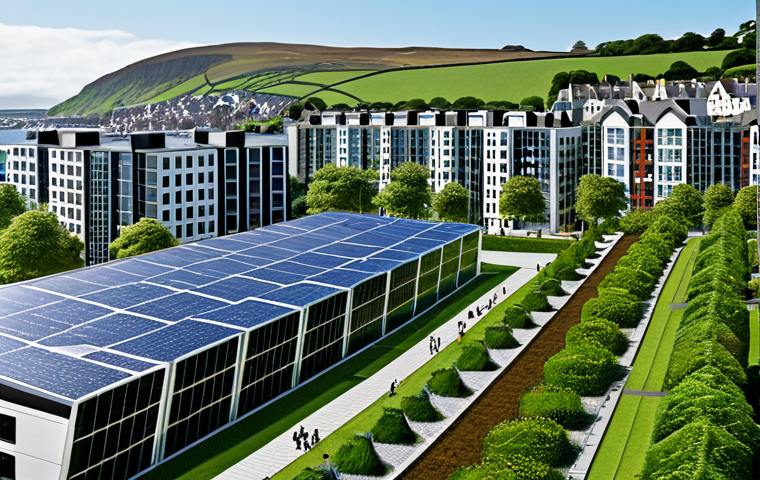 맨섬 도시 개발 프로젝트 - **Modern Sustainable Cityscape:** "Architectural marvel blending tradition and innovation in a moder...