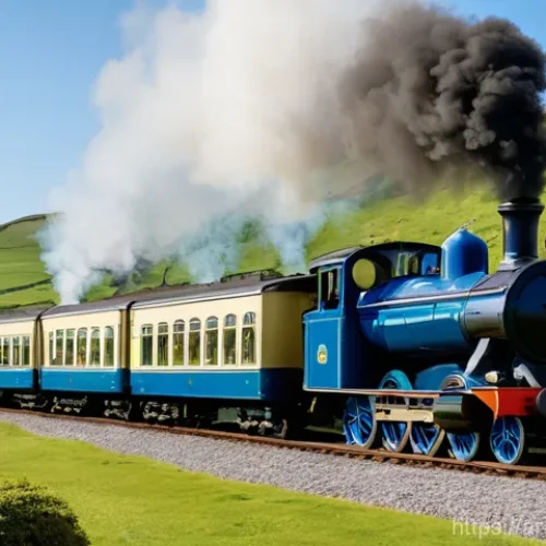 Home 1 맨섬 철도 관광 - **"An authentic vintage Isle of Man steam train, its powerful engine emitting plumes of white smoke,...