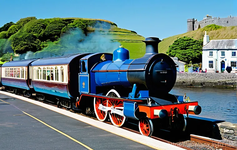 맨섬 철도 관광 - **"An authentic vintage Isle of Man steam train, its powerful engine emitting plumes of white smoke,...