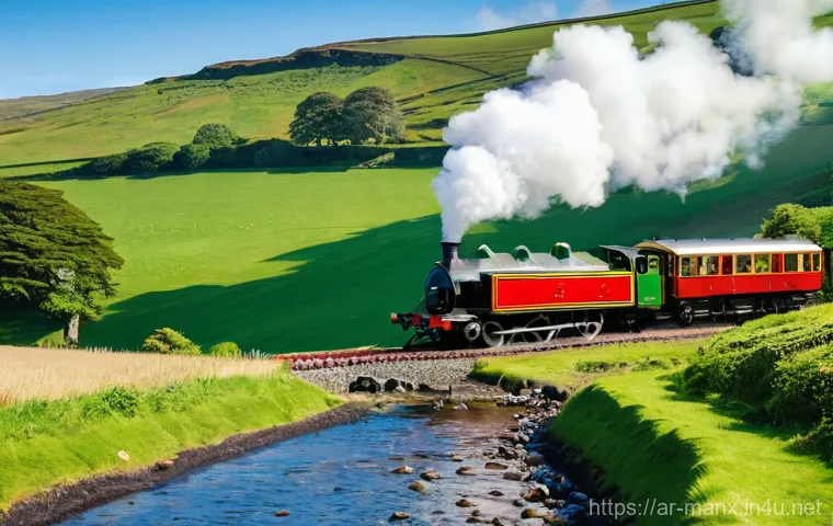 맨섬 철도 관광 - **"A grand Isle of Man steam train, featuring its iconic classic engine and elegantly restored passe...
